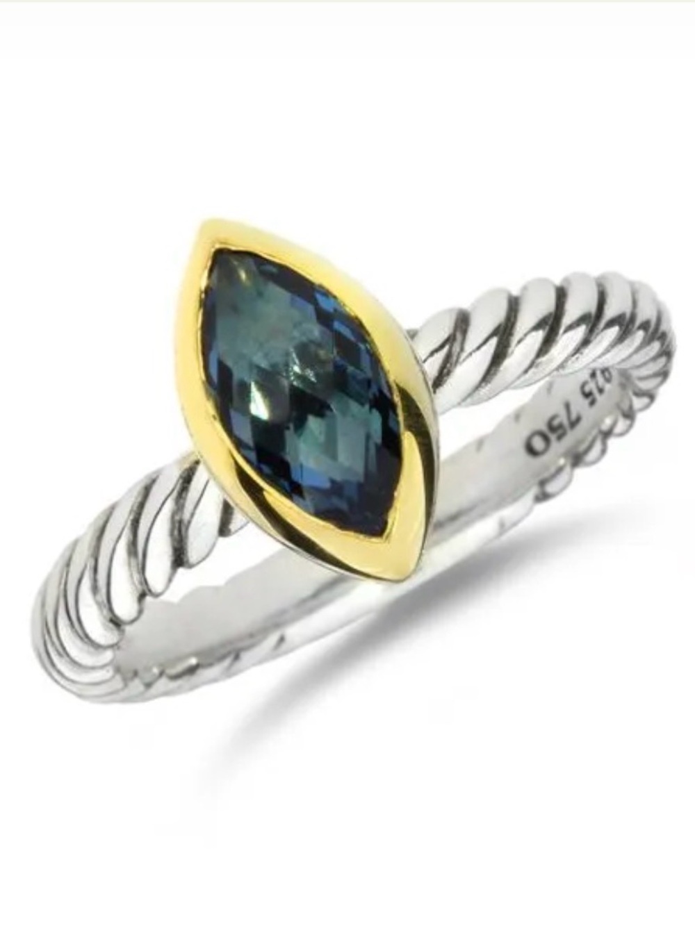 David Yurman sterling silver and 18k gold blue topaz ring size 6
